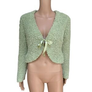 Sarsaparilla green fuzzy cropped cardigan super soft and cozy size M